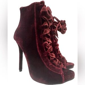 Shoe Dazzle Deep Red Velvet Lace-Up Heels
